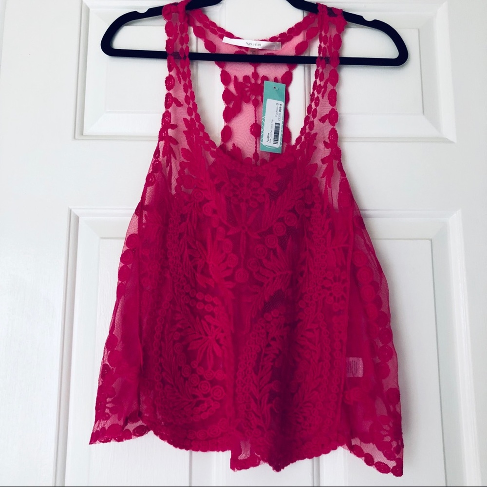 Fuchsia Crochet Lace Top, Size Small